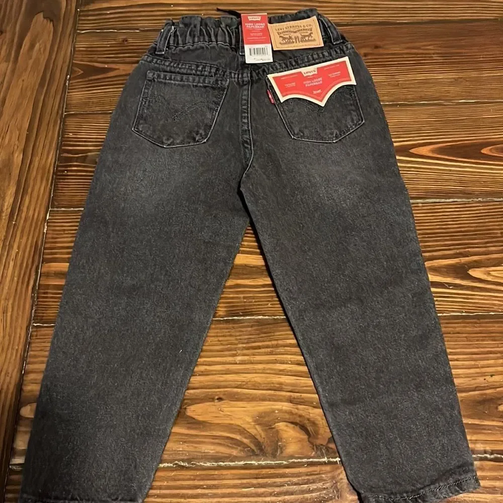 NWT Levis Kids Girls High Loose Black Paper-bag Jeans